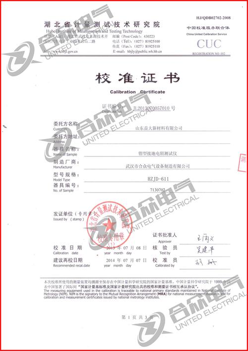 钳形接地电阻测试仪证书